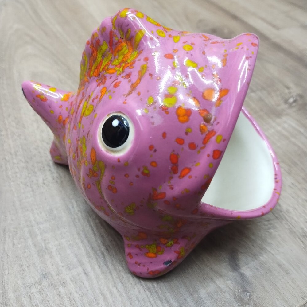 Vintage Ceramic Sponge Holder | Pink Speckled Fish